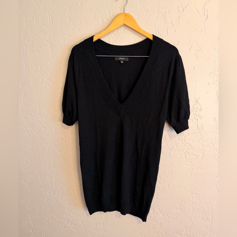 Express Black Deep V-Neck Short Sleeve Sweater Tunic